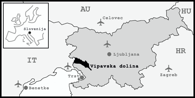 Zemljevid - lokacija - Posestvo Burja, Vipavska dolina, Slovenija, EU